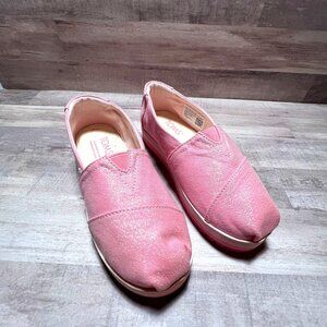 Toms Pink Glitter Canvas Slip-On Shoes Size 13 Youth Casual Lightweight Design R